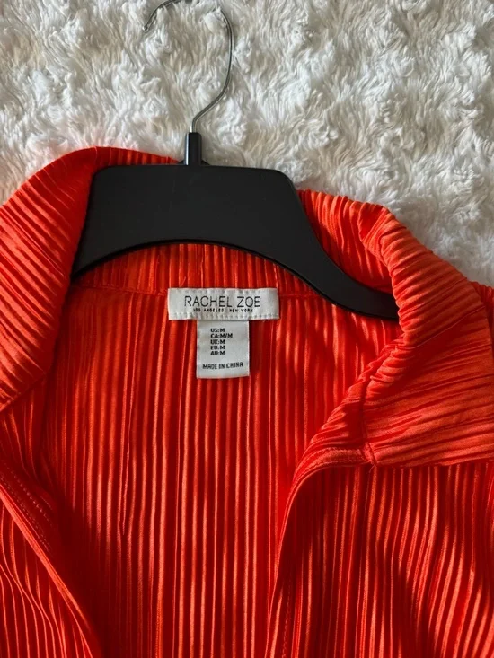 Rachel Zoe Vibrant Orange Pleated Collared Top - Picture 2 of 2
